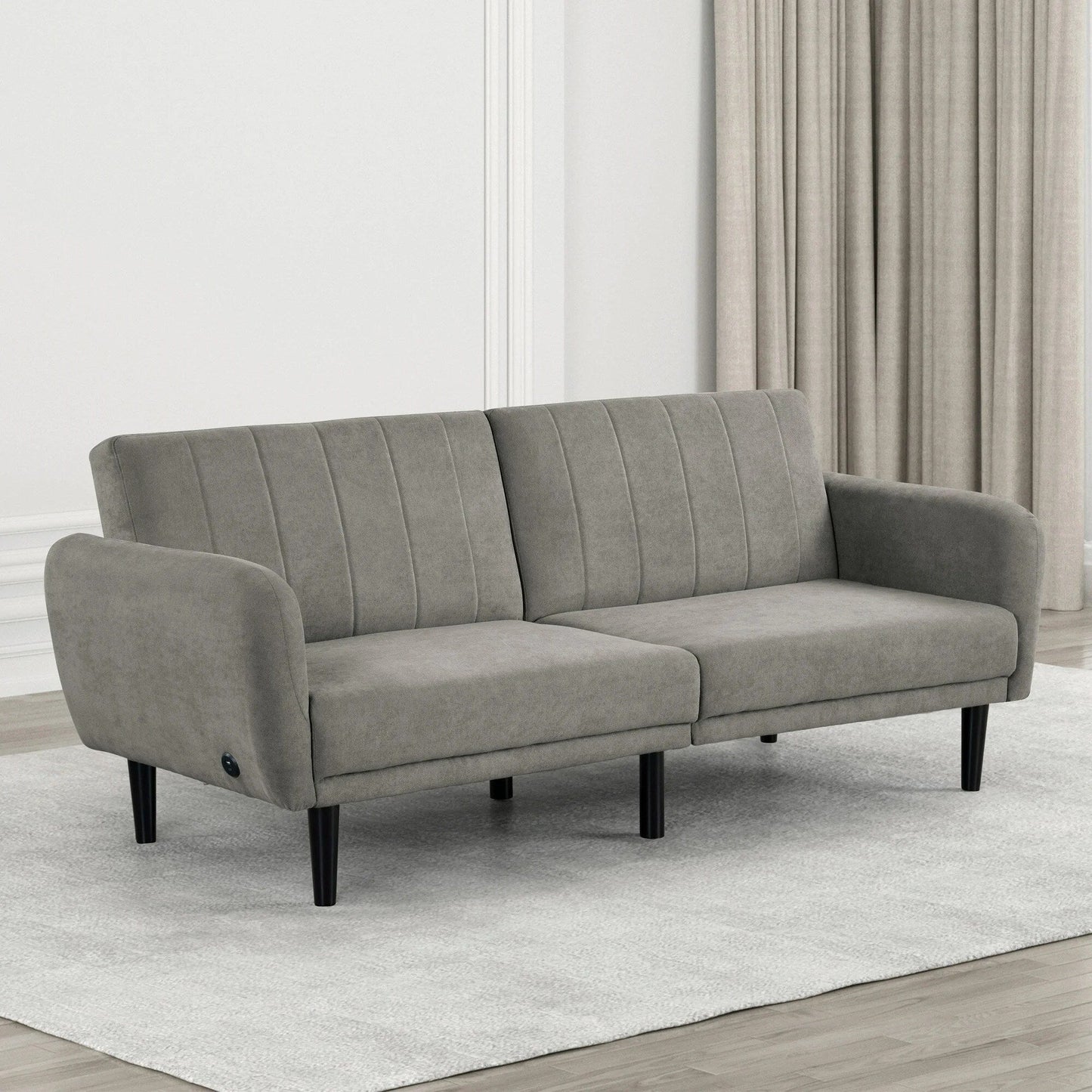 Upholstered Futon Sofa with Channeled Back