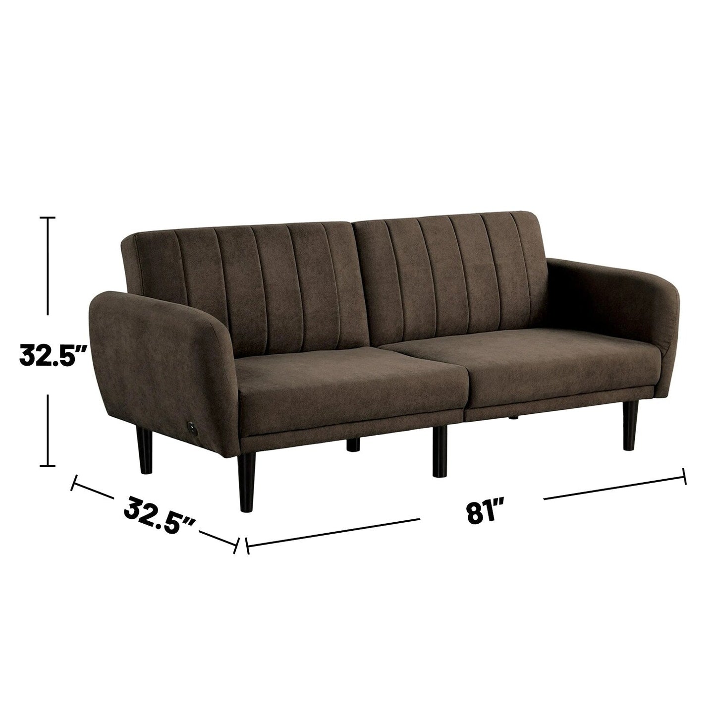 Upholstered Futon Sofa with Channeled Back
