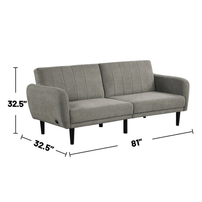 Upholstered Futon Sofa with Channeled Back
