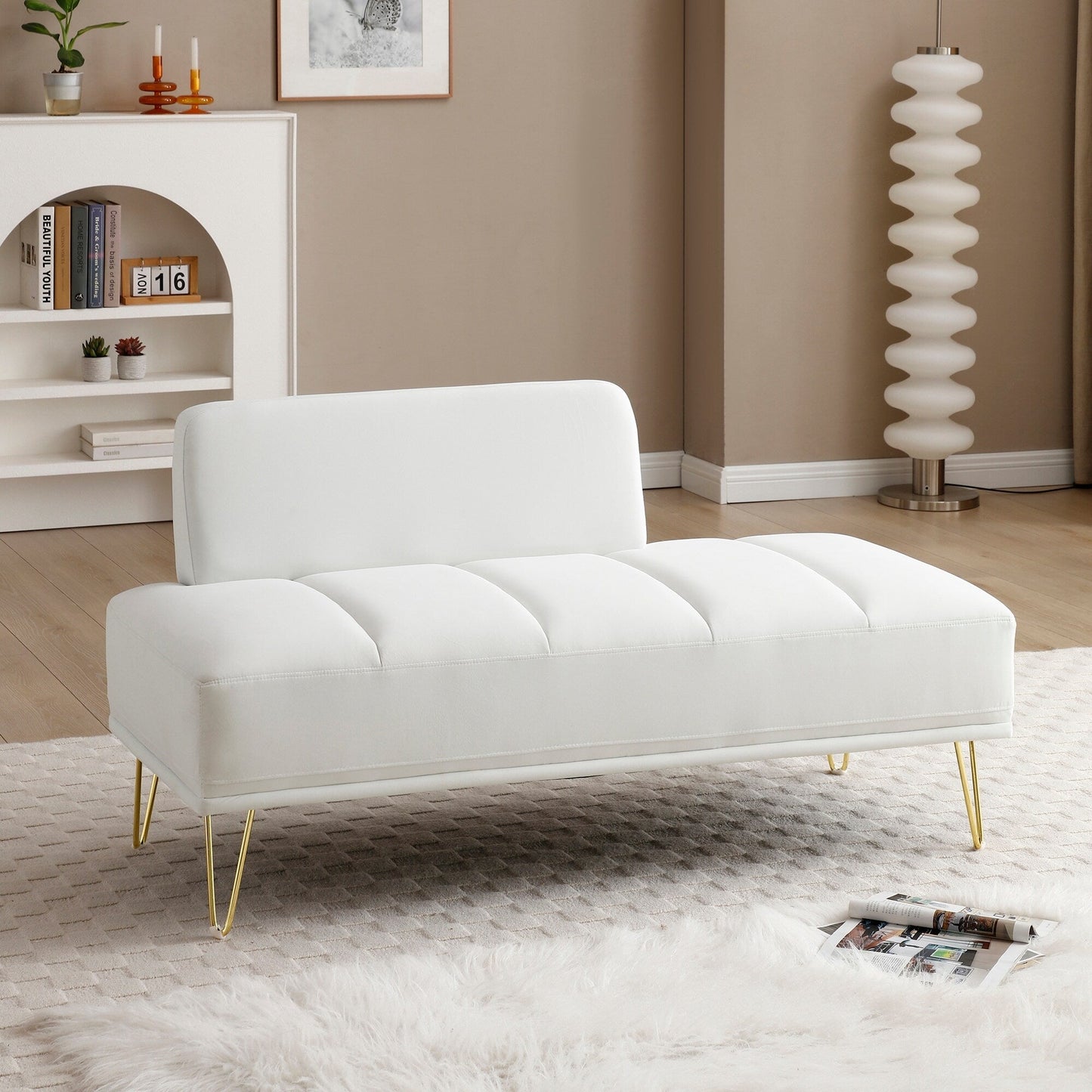 Upholstered Loveseat Bench with Gold Legs