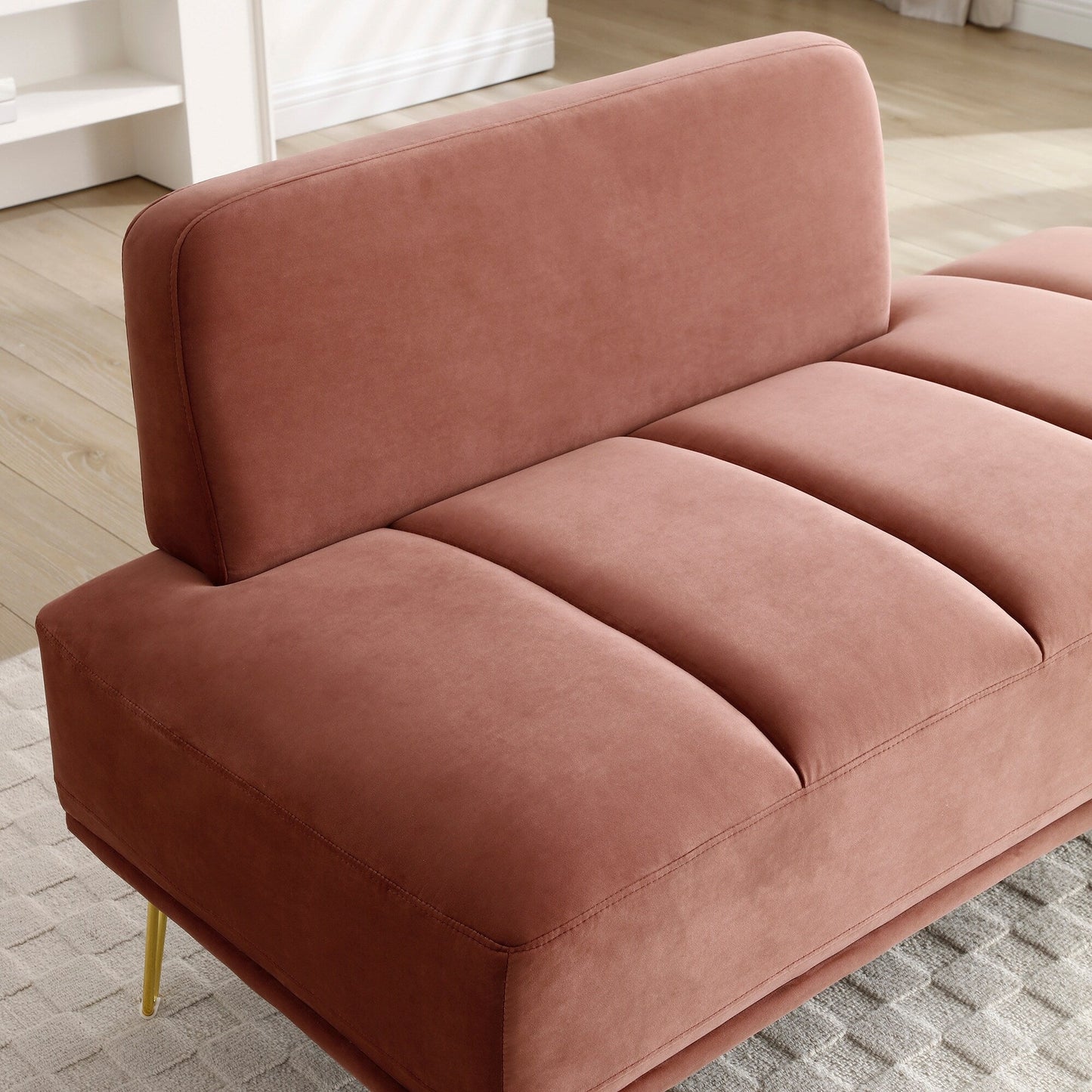 Upholstered Loveseat Bench with Gold Legs
