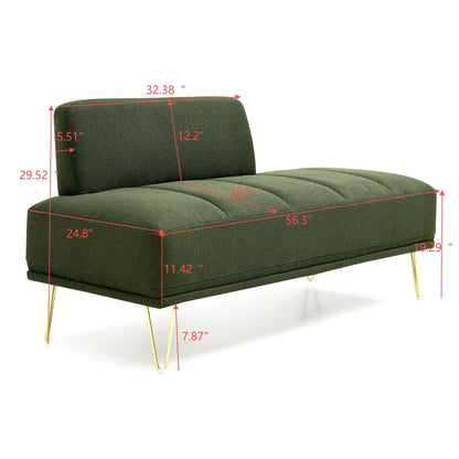 Upholstered Loveseat Bench with Gold Legs