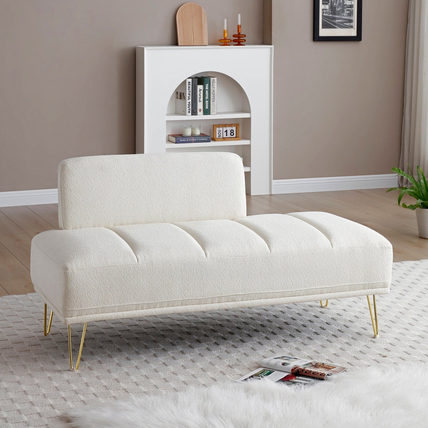 Upholstered Loveseat Bench with Gold Legs