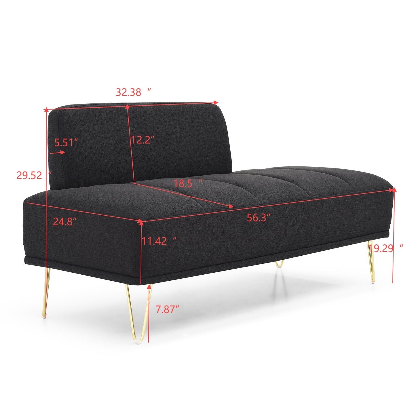Upholstered Loveseat Bench with Gold Legs
