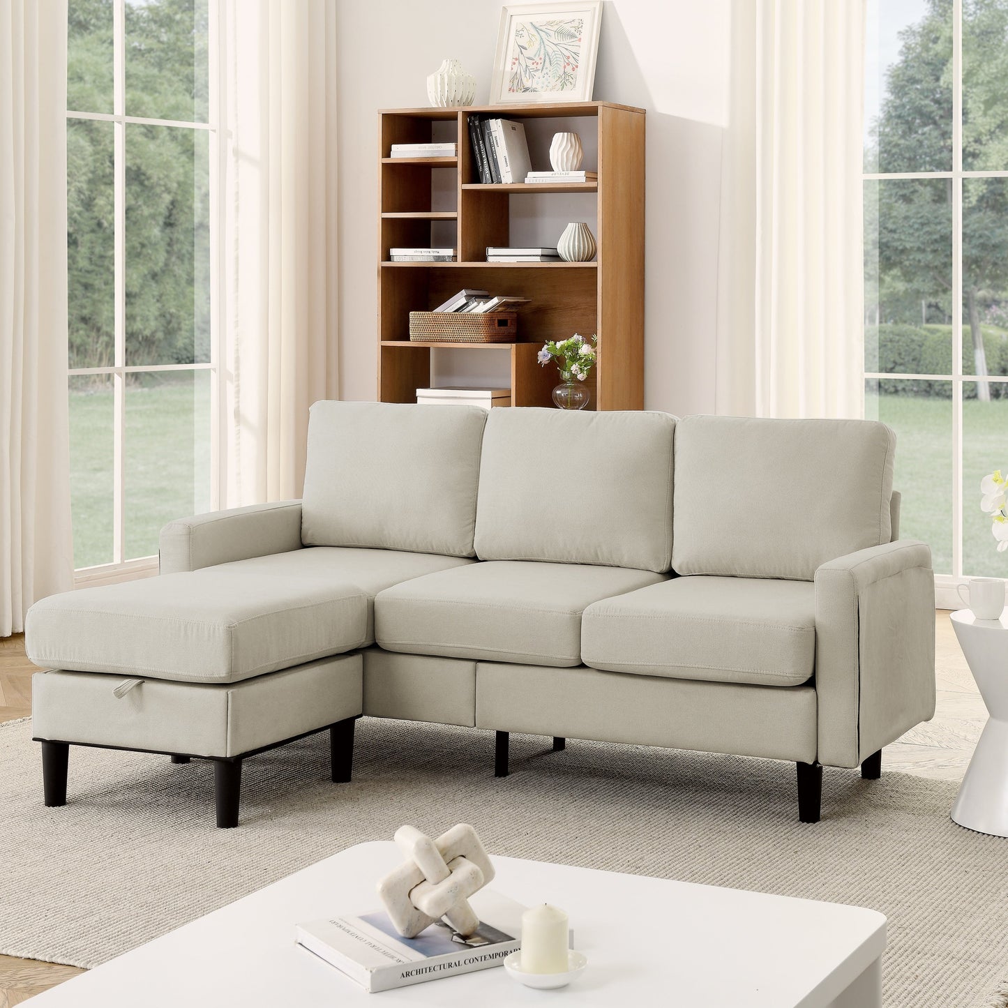 Upholstered Sectional Sofa Couch with Ottoman