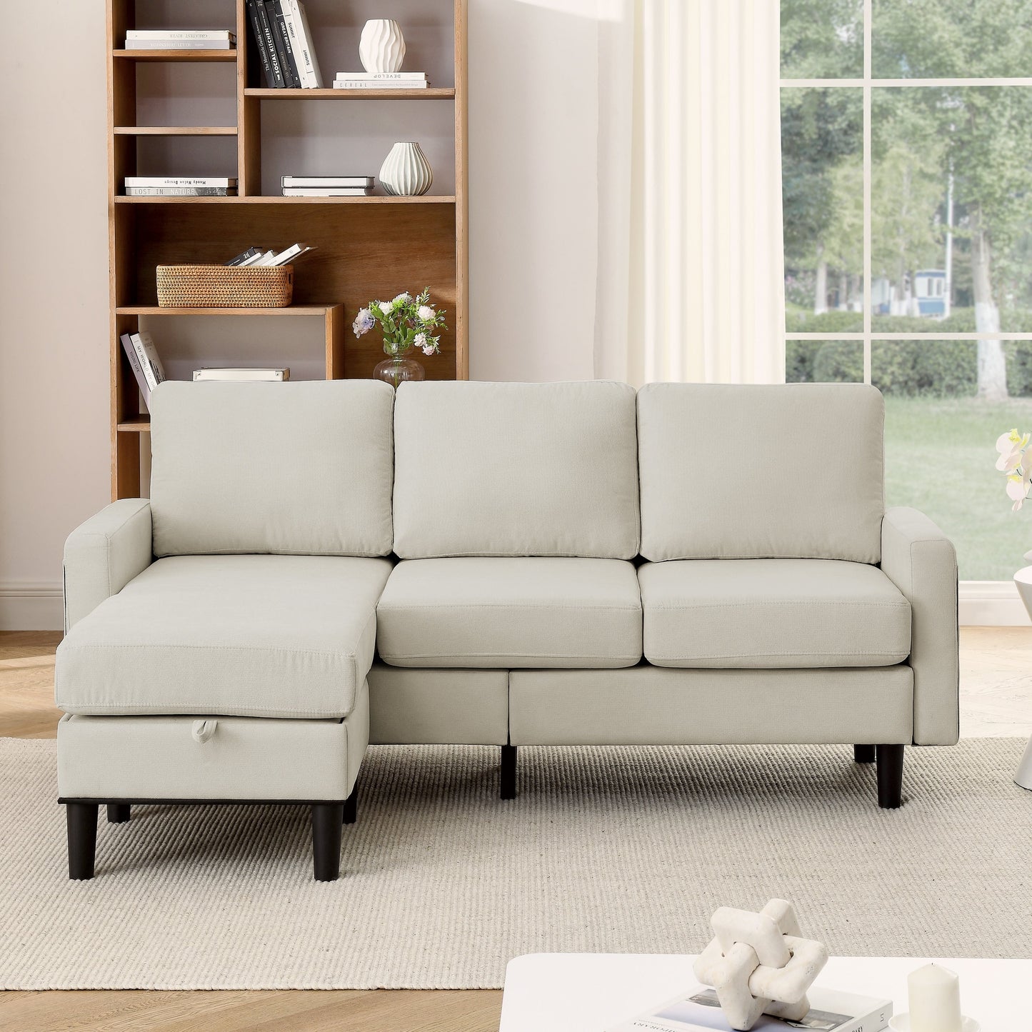 Upholstered Sectional Sofa Couch with Ottoman