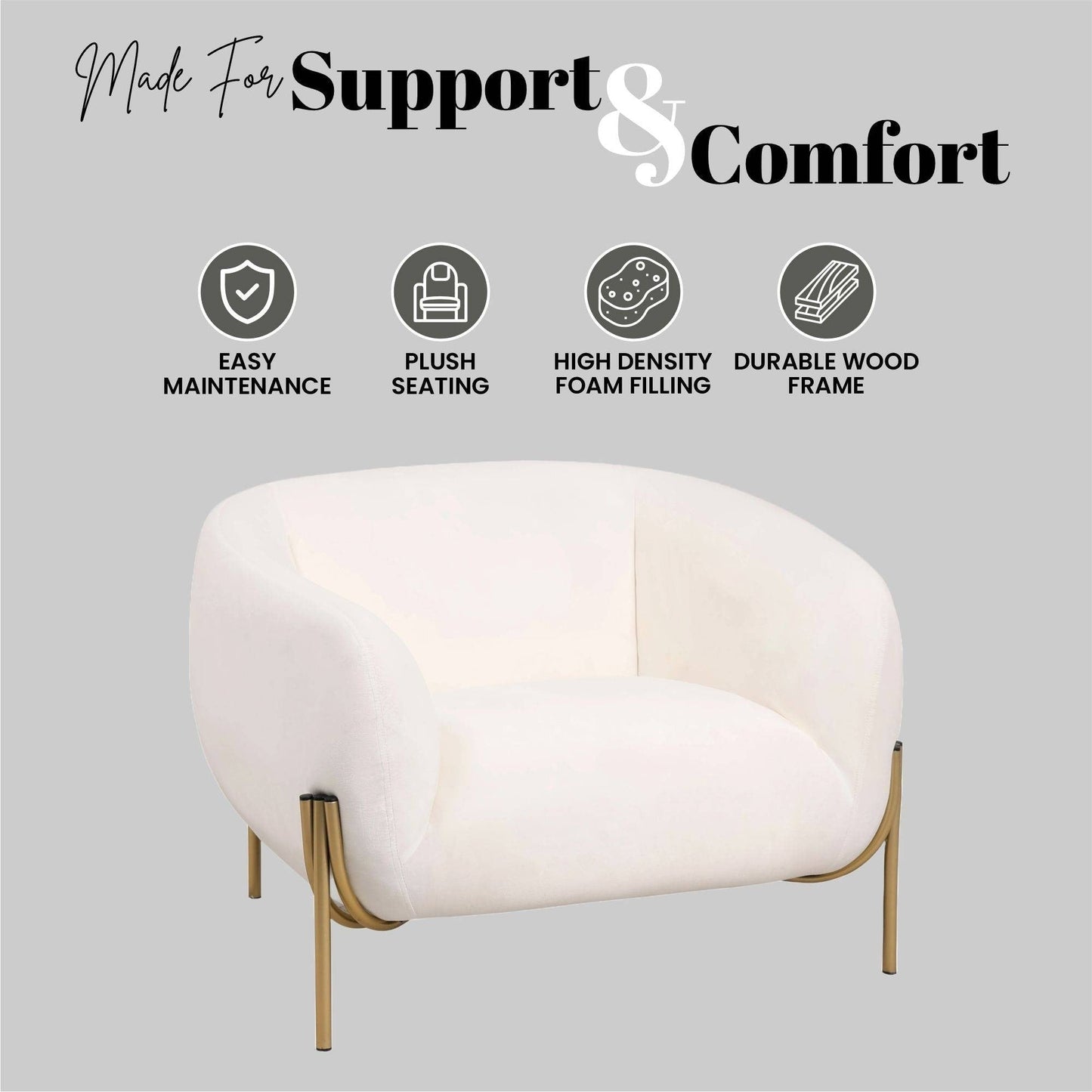LeisureMod Zuno Upholstered Velvet Single Seater Sofa - Comfortable Accent Arm Chair for Home Office Living Room & Bedroom