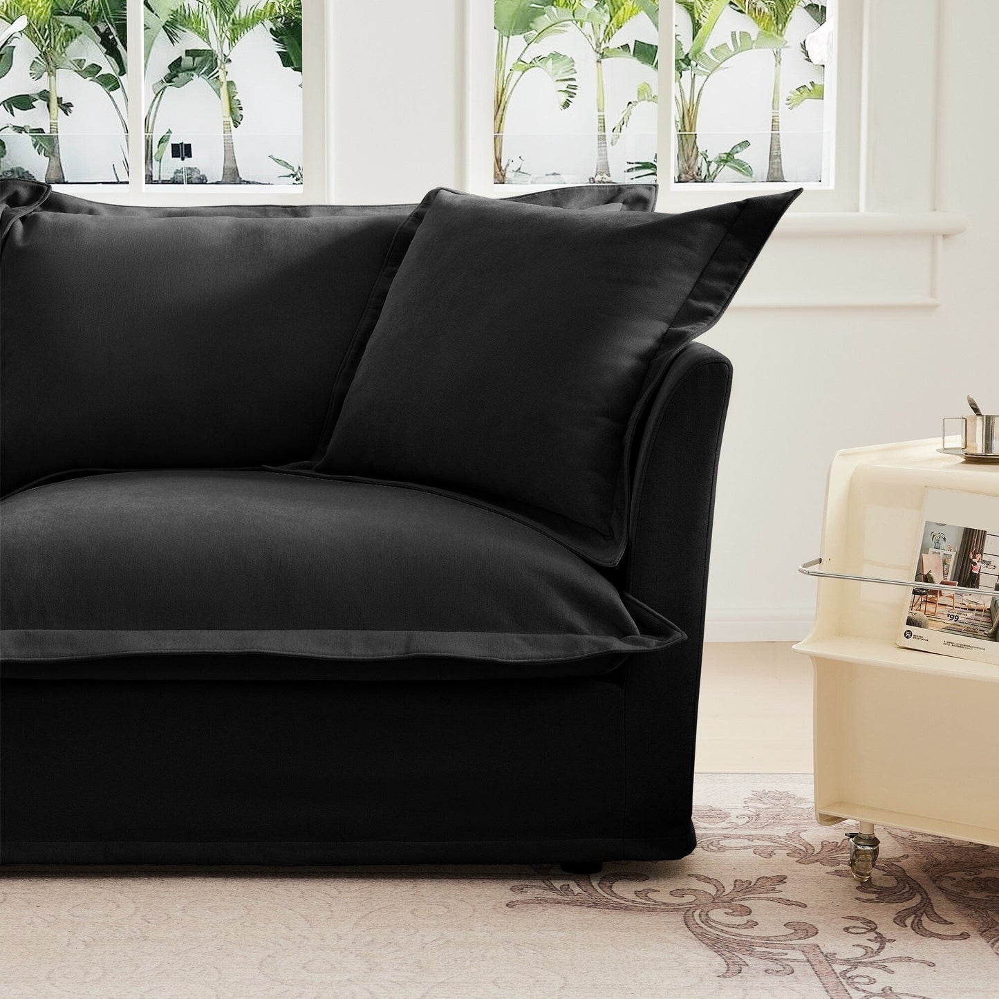 Upholstered Slipcovered Armchair with Ottoman, Deep Seat Armchair W/ Wide Ottoman for Living Room