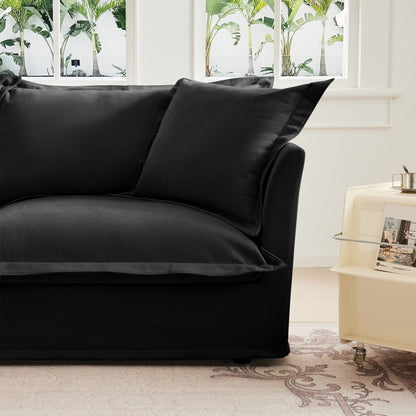 Upholstered Slipcovered Armchair with Ottoman, Deep Seat Armchair W/ Wide Ottoman for Living Room