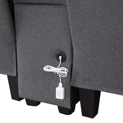 Upholstered Sofa With Console, 2 Cupholders And 2 Usb Ports Wired Or Wirelessly Charged, Linen Fabric Couches With 4 Pillows