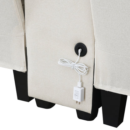 Upholstered Sofa With Console, 2 Cupholders And 2 Usb Ports Wired Or Wirelessly Charged, Linen Fabric Couches With 4 Pillows