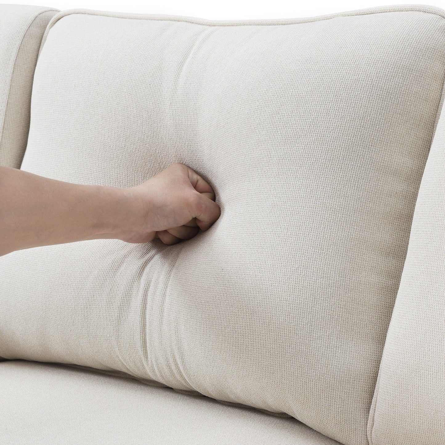 Upholstered Sofa With Console, 2 Cupholders And 2 Usb Ports Wired Or Wirelessly Charged, Linen Fabric Couches With 4 Pillows