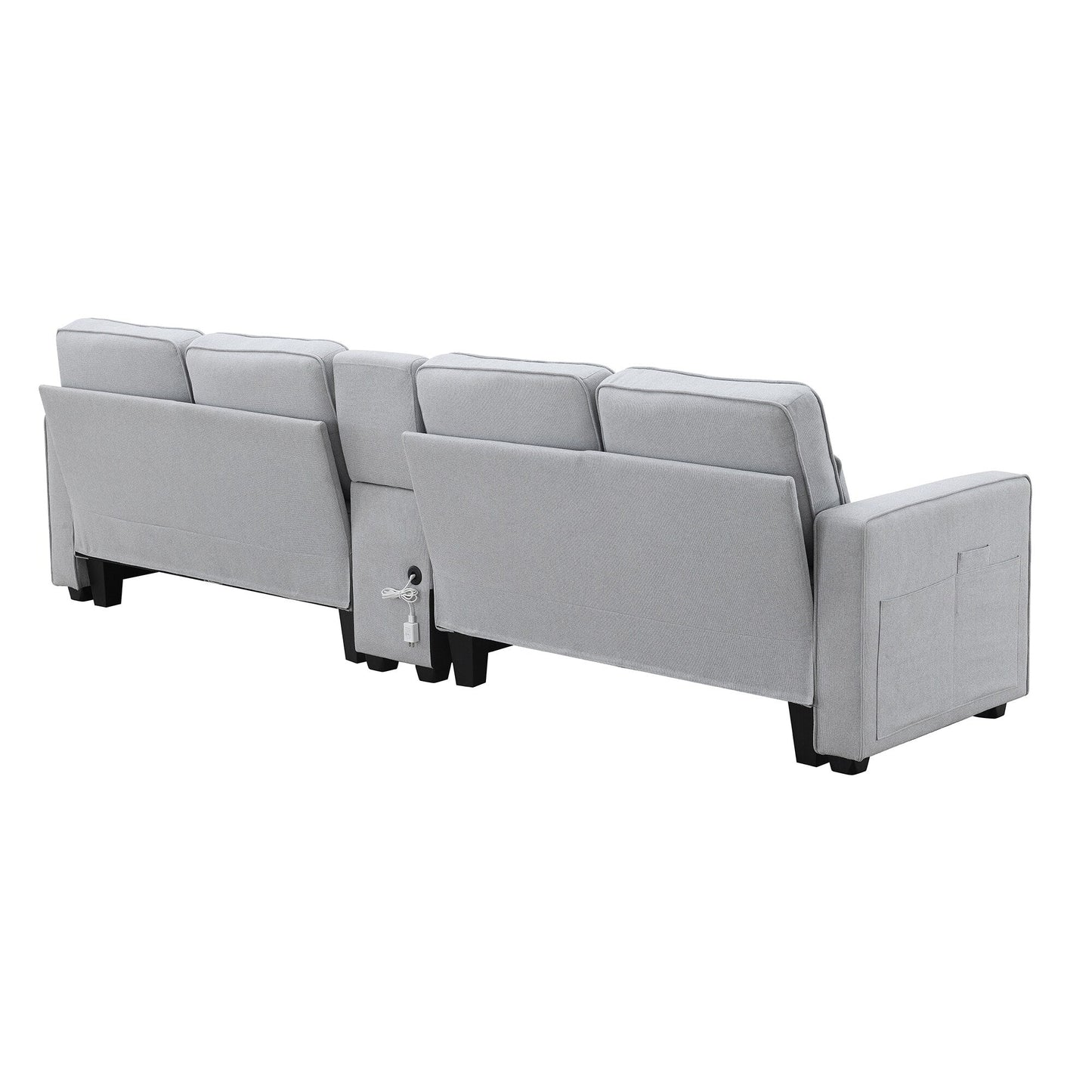 Upholstered Sofa With Console, 2 Cupholders And 2 Usb Ports Wired Or Wirelessly Charged, Linen Fabric Couches With 4 Pillows
