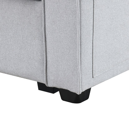 Upholstered Sofa With Console, 2 Cupholders And 2 Usb Ports Wired Or Wirelessly Charged, Linen Fabric Couches With 4 Pillows