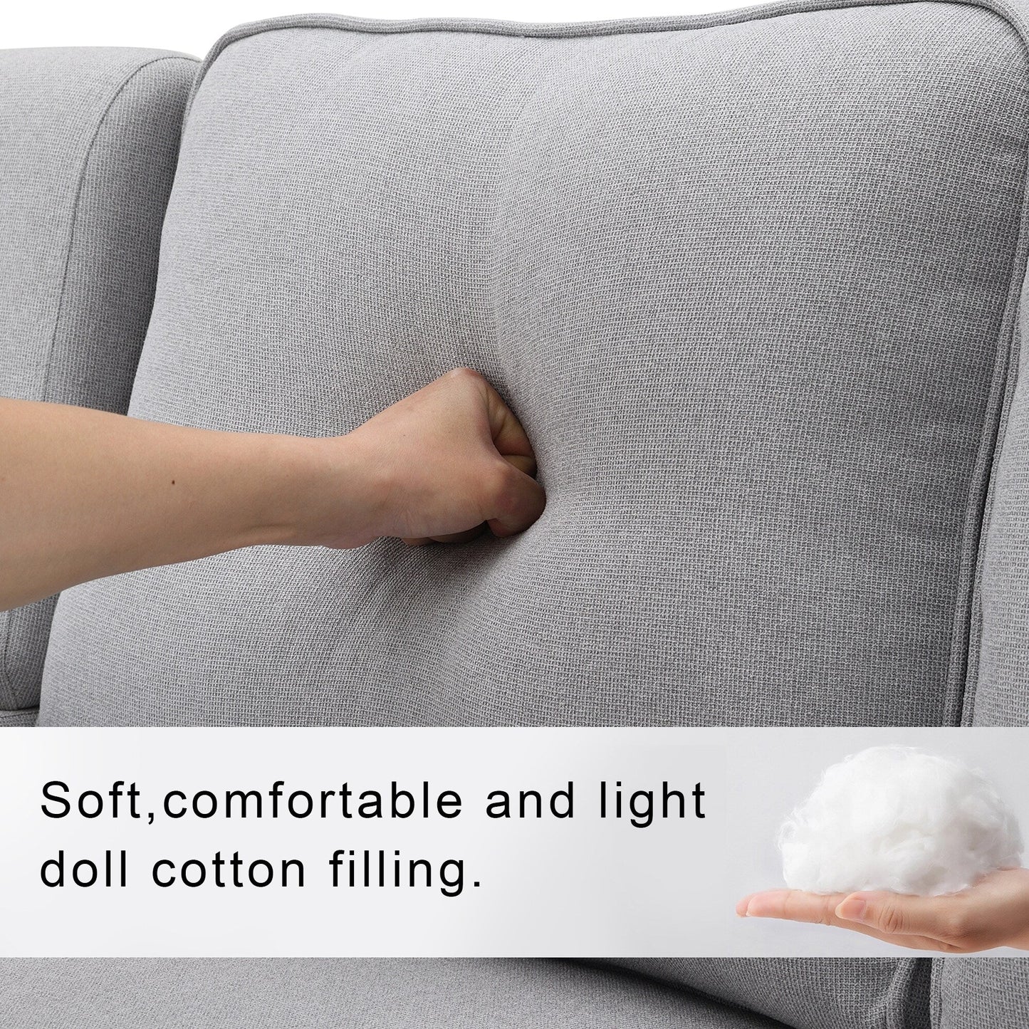 Upholstered Sofa With Console, 2 Cupholders And 2 Usb Ports Wired Or Wirelessly Charged, Linen Fabric Couches With 4 Pillows