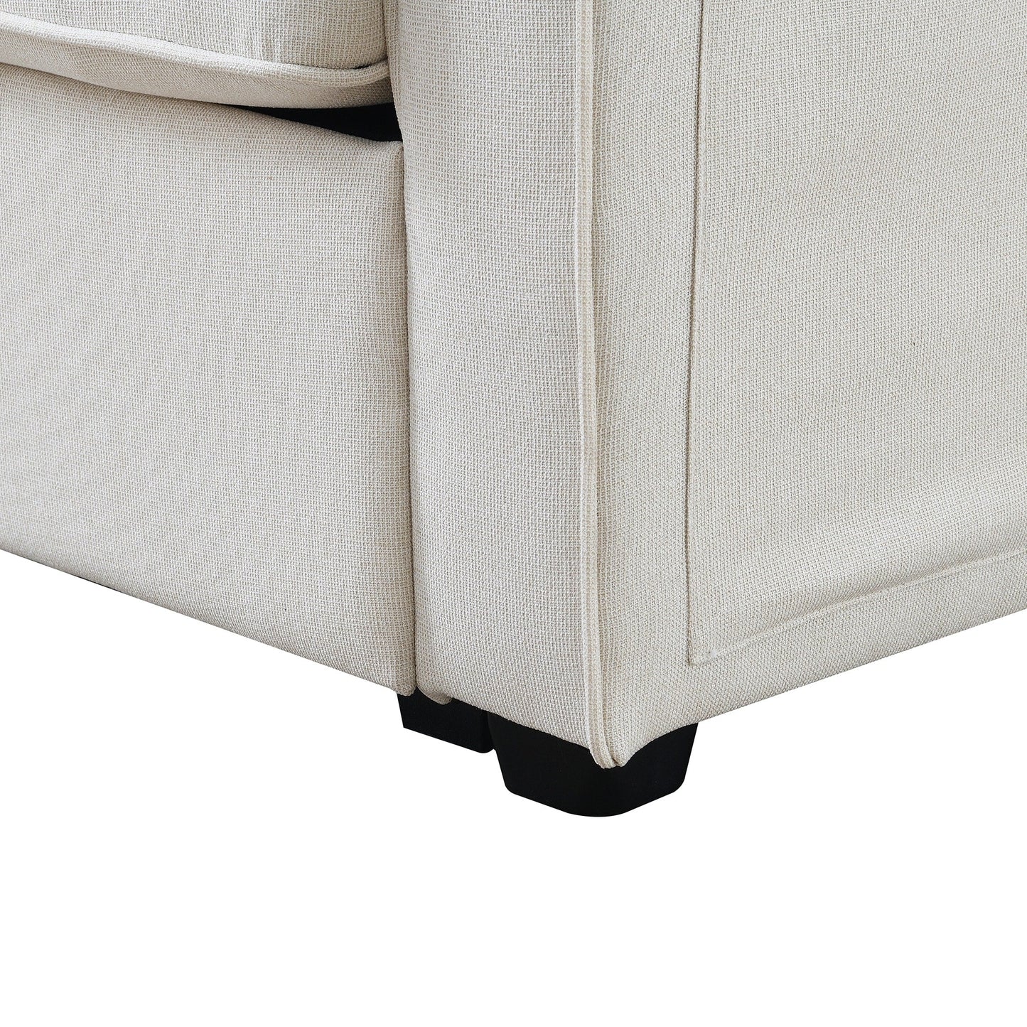 Upholstered Sofa With Console, 2 Cupholders And 2 Usb Ports Wired Or Wirelessly Charged, Linen Fabric Couches With 4 Pillows