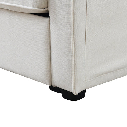 Upholstered Sofa With Console, 2 Cupholders And 2 Usb Ports Wired Or Wirelessly Charged, Linen Fabric Couches With 4 Pillows