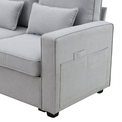 Upholstered Sofa With Console, 2 Cupholders And 2 Usb Ports Wired Or Wirelessly Charged, Linen Fabric Couches With 4 Pillows