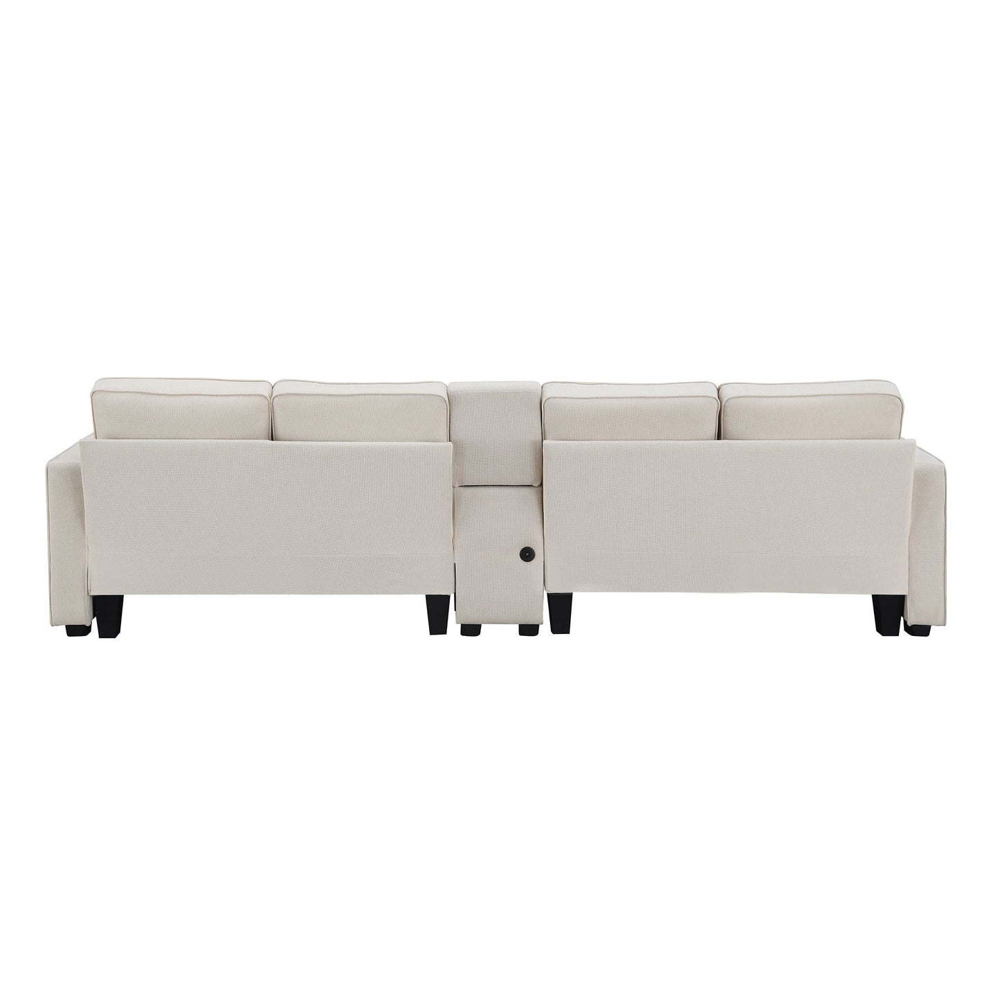 Upholstered Sofa With Console, 2 Cupholders And 2 Usb Ports Wired Or Wirelessly Charged, Linen Fabric Couches With 4 Pillows