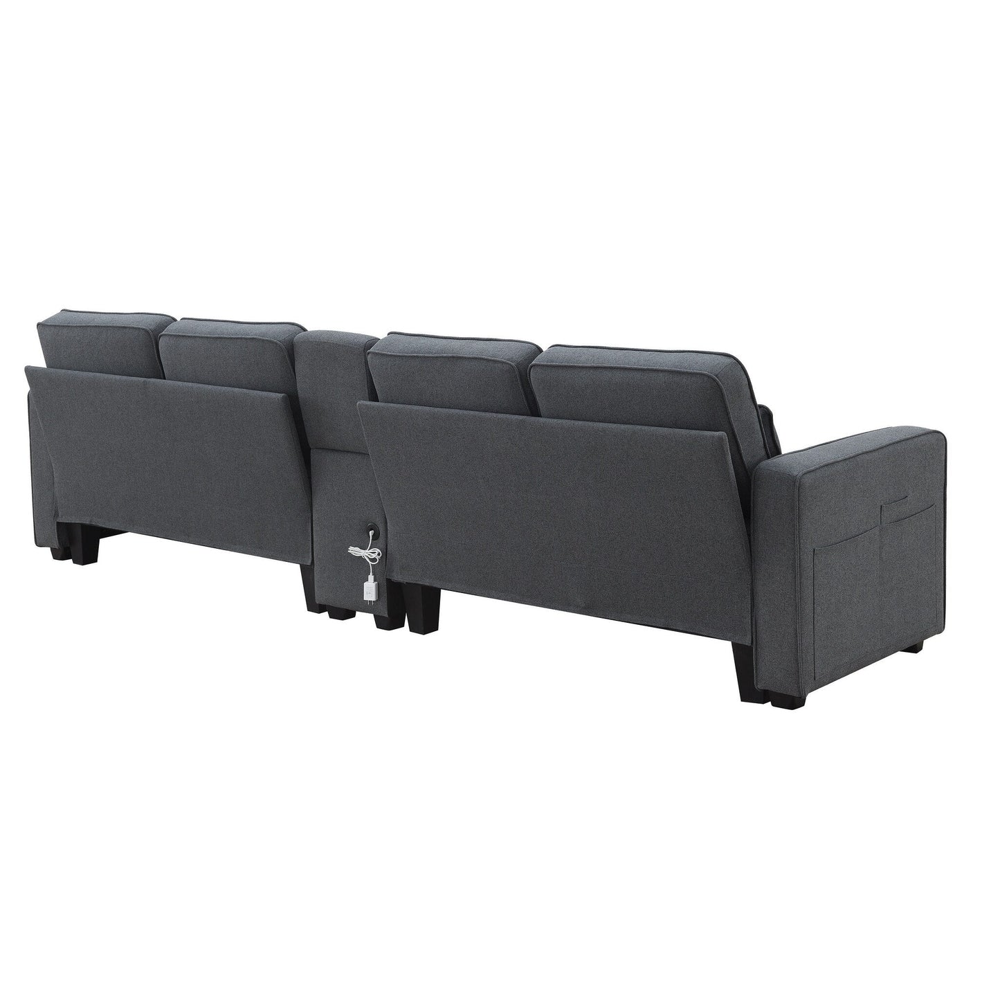 Upholstered Sofa With Console, 2 Cupholders And 2 Usb Ports Wired Or Wirelessly Charged, Linen Fabric Couches With 4 Pillows