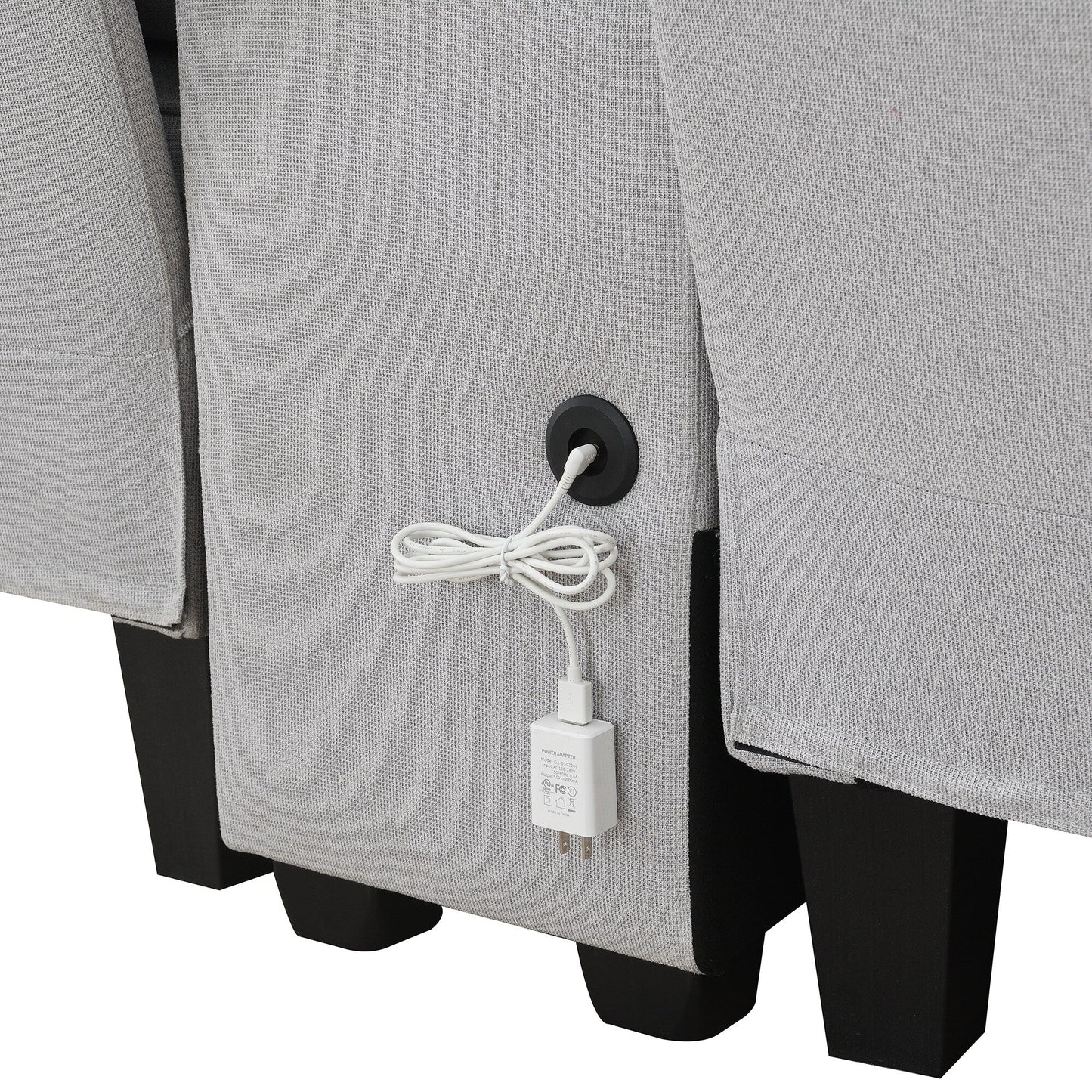 Upholstered Sofa With Console, 2 Cupholders And 2 Usb Ports Wired Or Wirelessly Charged, Linen Fabric Couches With 4 Pillows