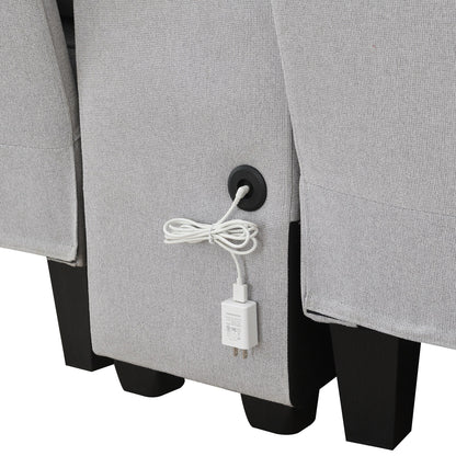 Upholstered Sofa With Console, 2 Cupholders And 2 Usb Ports Wired Or Wirelessly Charged, Linen Fabric Couches With 4 Pillows
