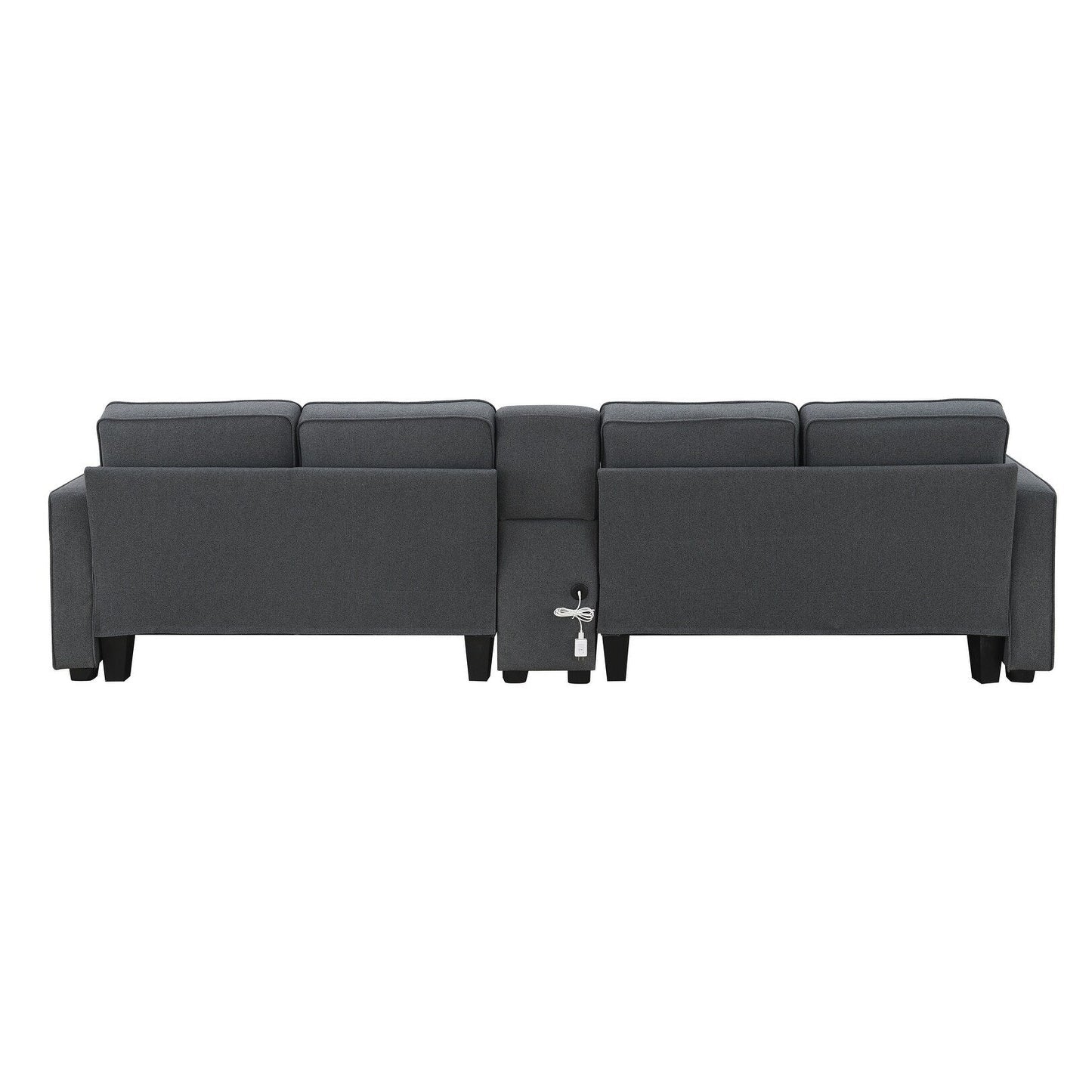 Upholstered Sofa With Console, 2 Cupholders And 2 Usb Ports Wired Or Wirelessly Charged, Linen Fabric Couches With 4 Pillows