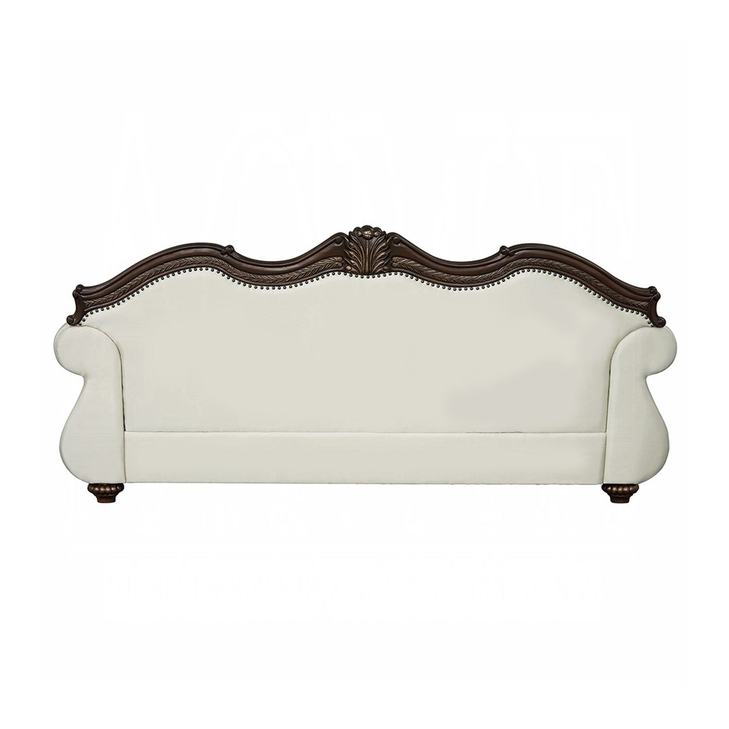 Upholstered Sofa with Button Tufted Back in Beige and Cherry