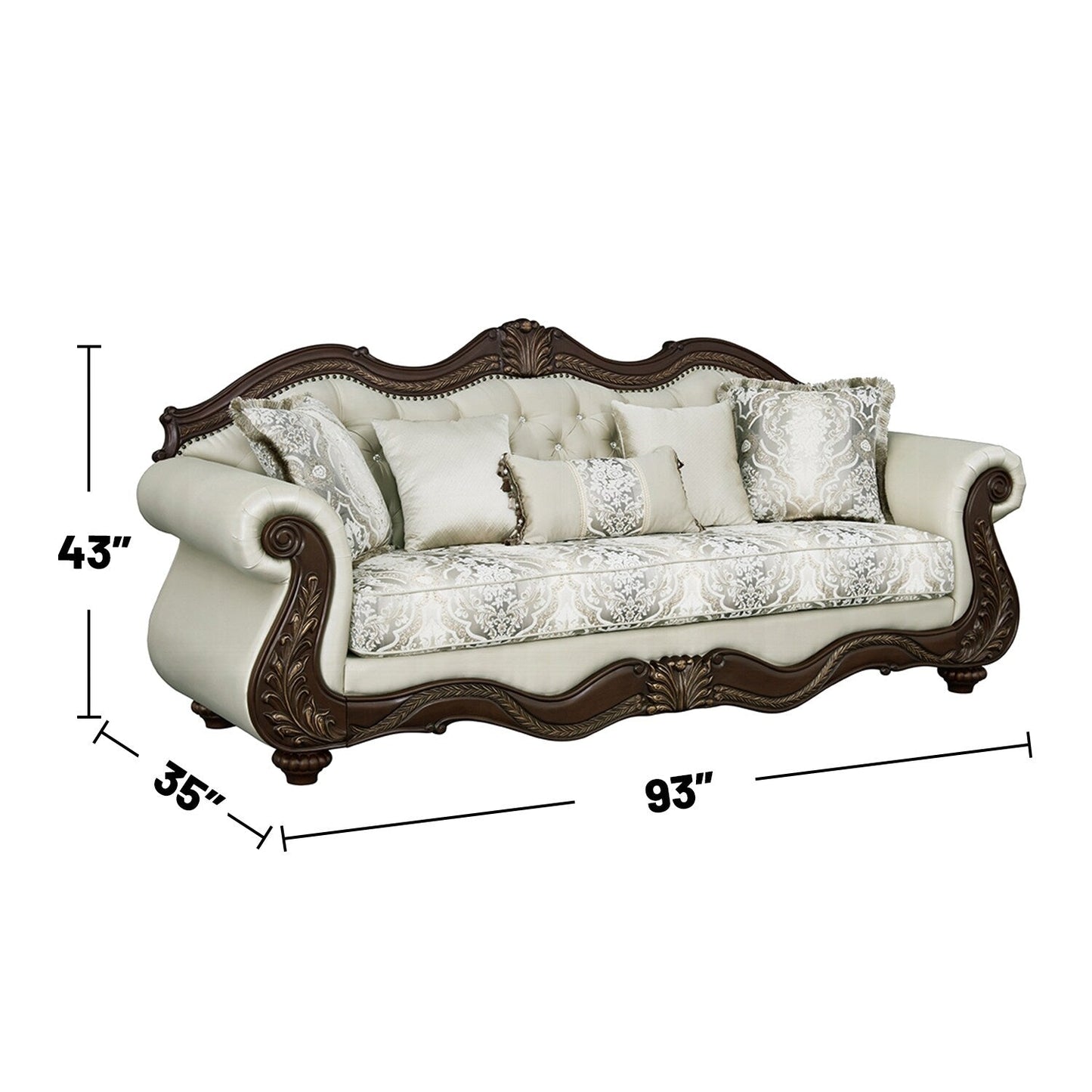 Upholstered Sofa with Button Tufted Back in Beige and Cherry
