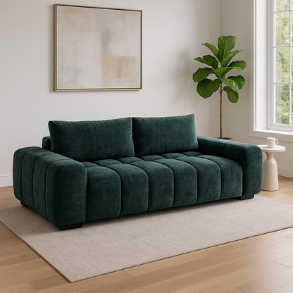 Upholstered Sofa with Loose Cushion Back in Green