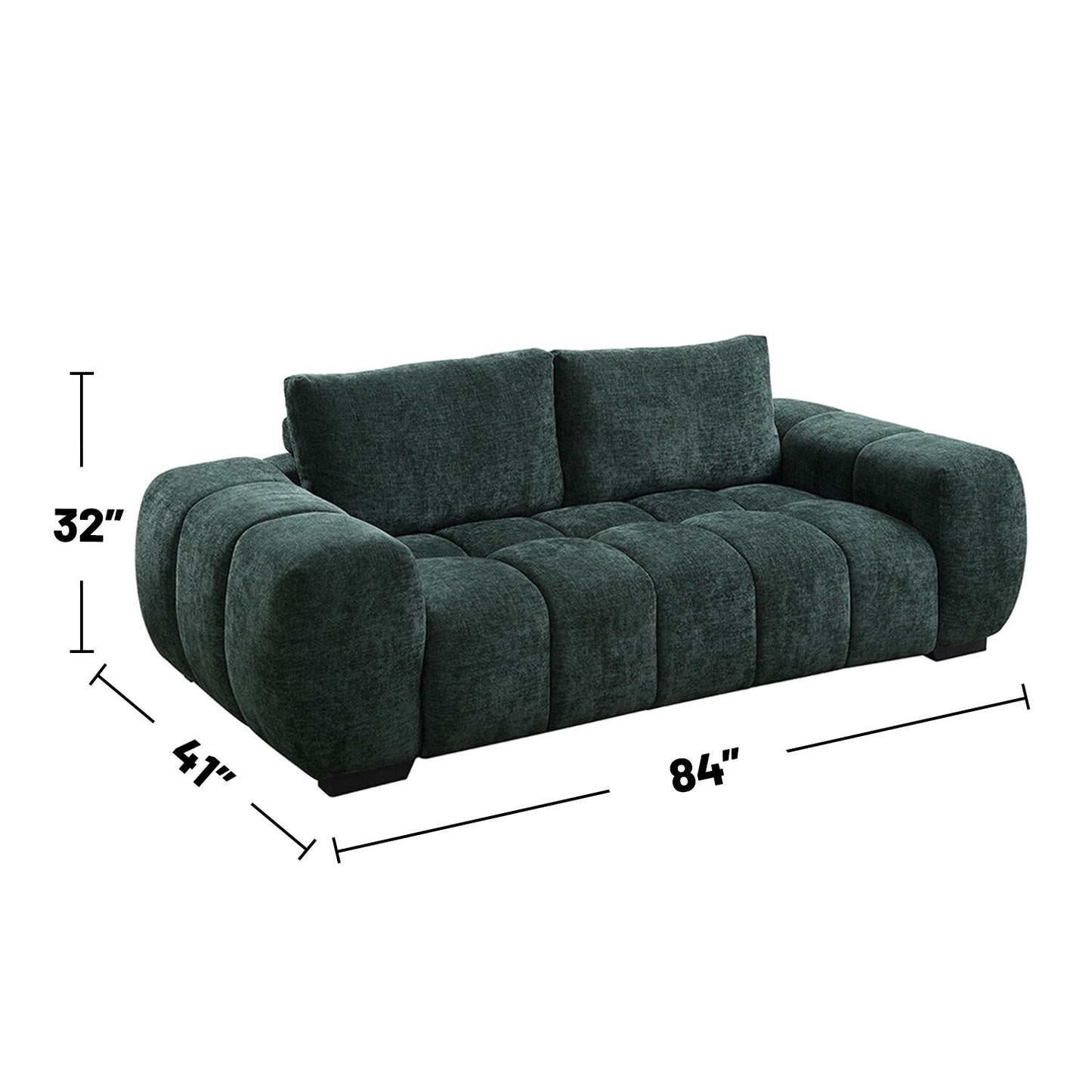 Upholstered Sofa with Loose Cushion Back in Green