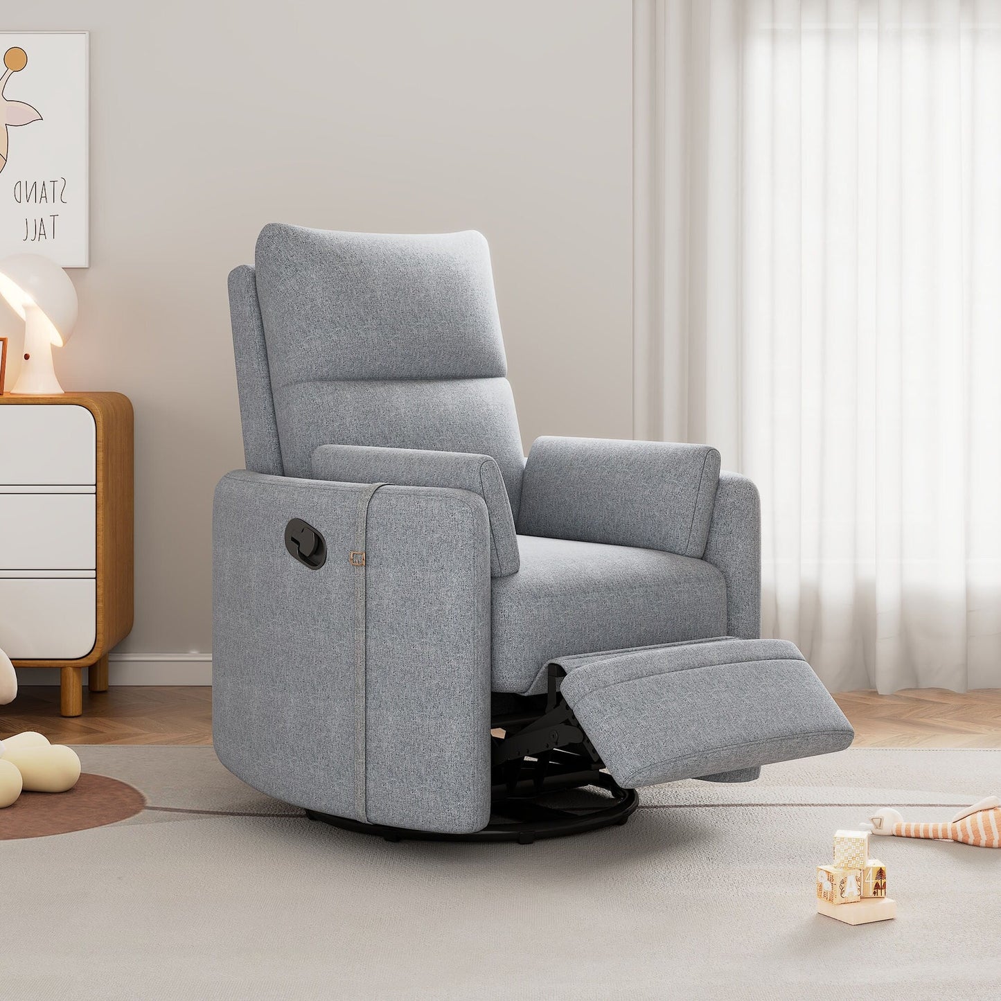 Upholstered Swivel Recliner Manual Rocker
