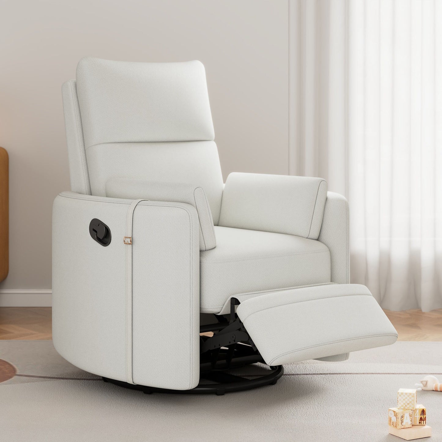Upholstered Swivel Recliner Manual Rocker