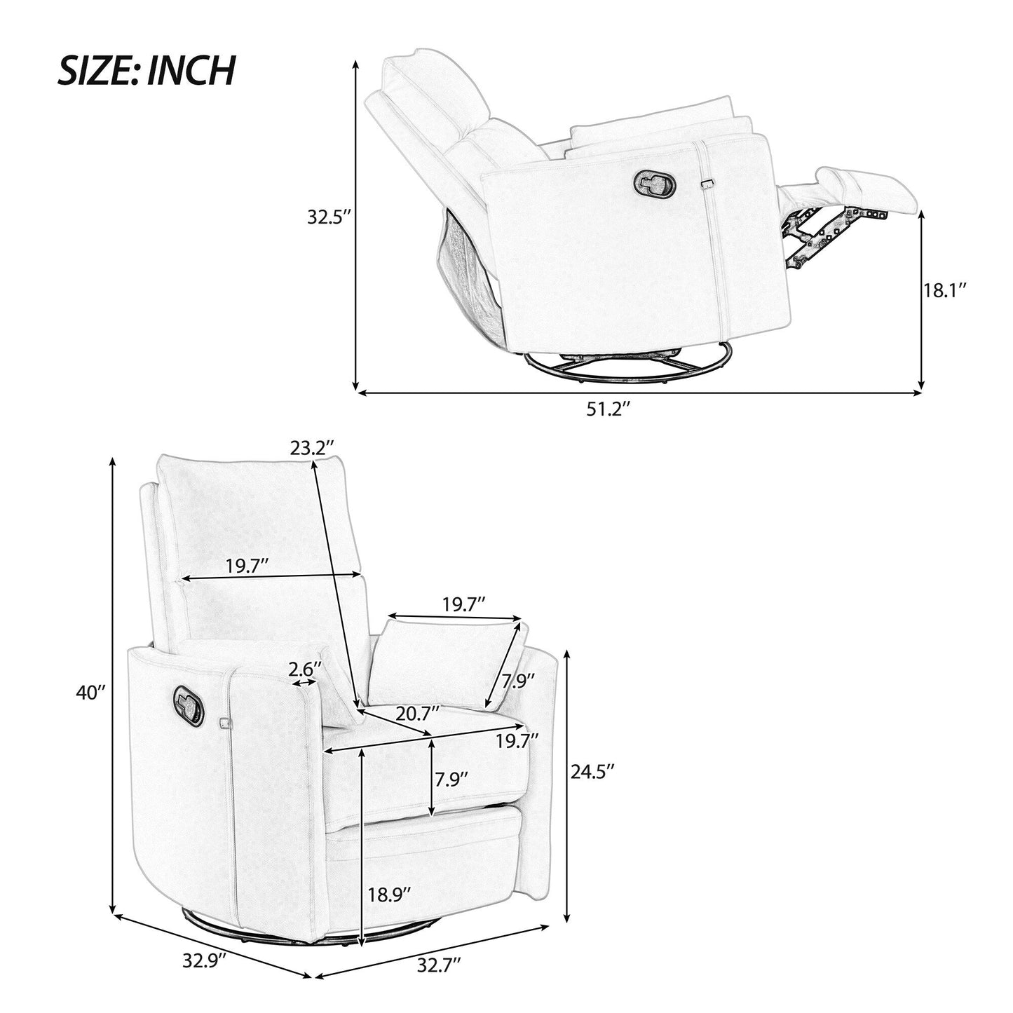 Upholstered Swivel Recliner Manual Rocker