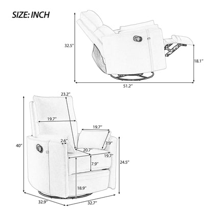 Upholstered Swivel Recliner Manual Rocker