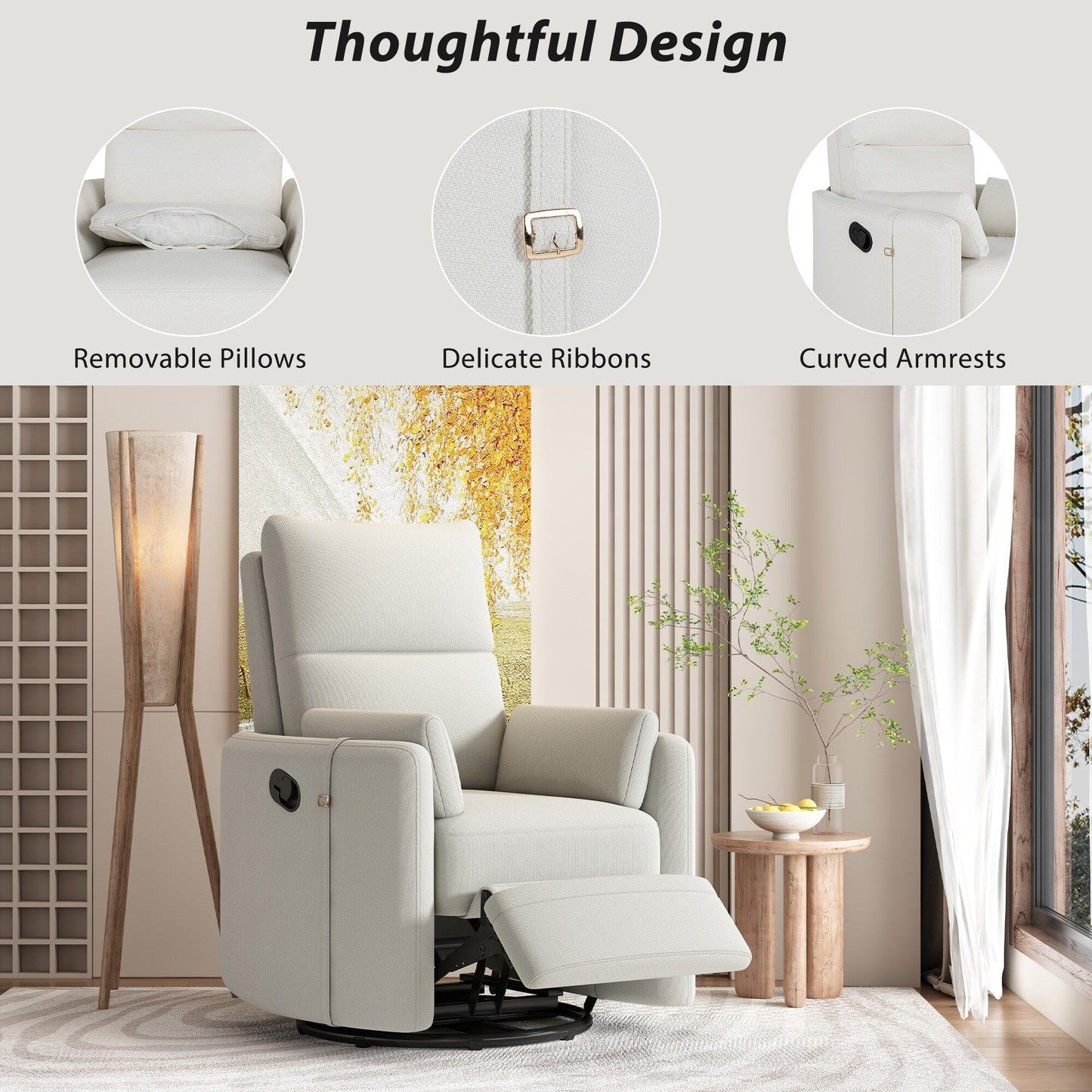 Upholstered Swivel Recliner Manual Rocker