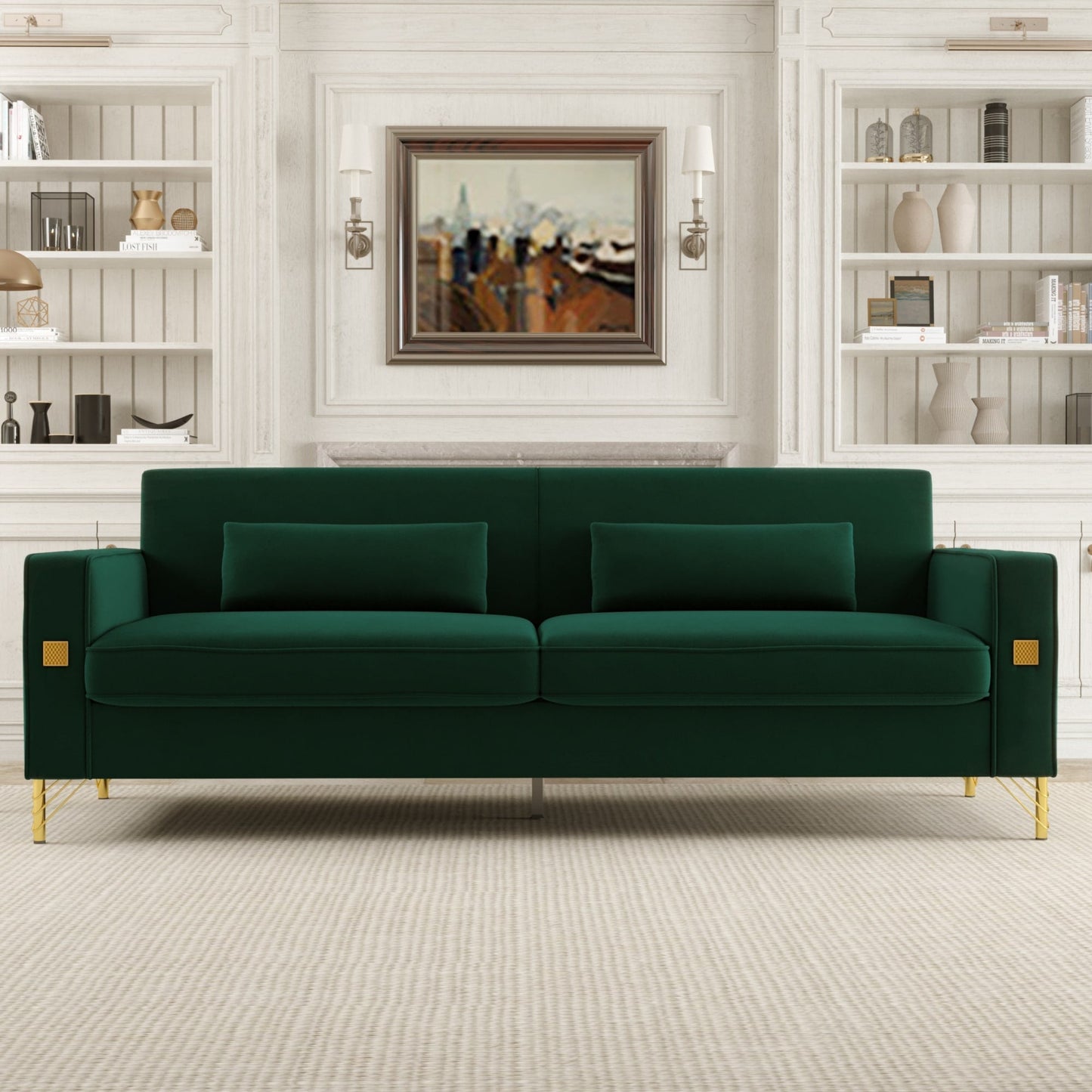 Velvet 3-seater Sofa with Gold Accents
