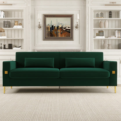 Velvet 3-seater Sofa with Gold Accents