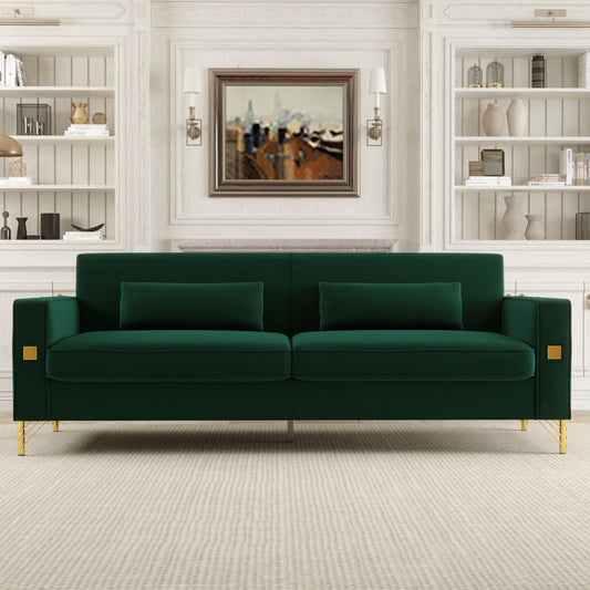 Velvet 3-seater Sofa with Gold Accents
