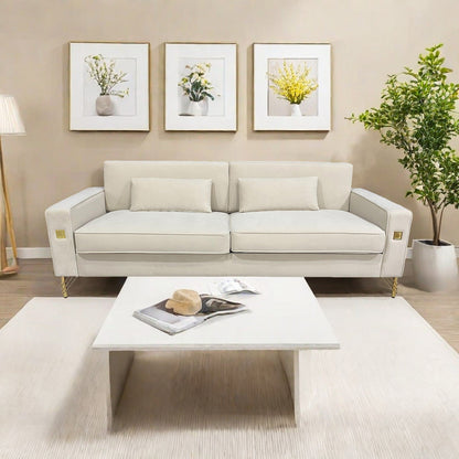 Velvet 3-seater Sofa with Gold Accents