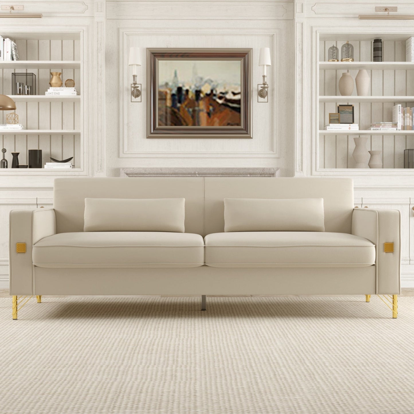 Velvet 3-seater Sofa with Gold Accents