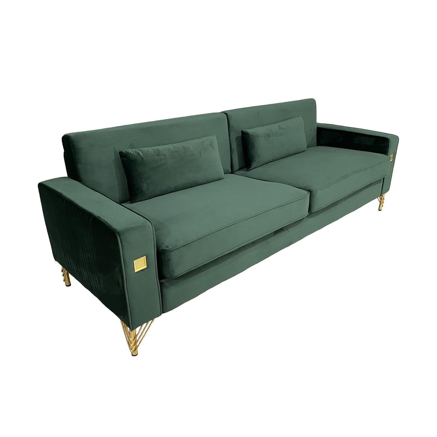 Velvet 3-seater Sofa with Gold Accents