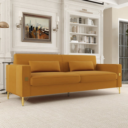 Velvet 3-seater Sofa with Gold Accents