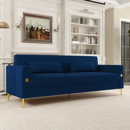 Velvet 3-seater Sofa with Gold Accents