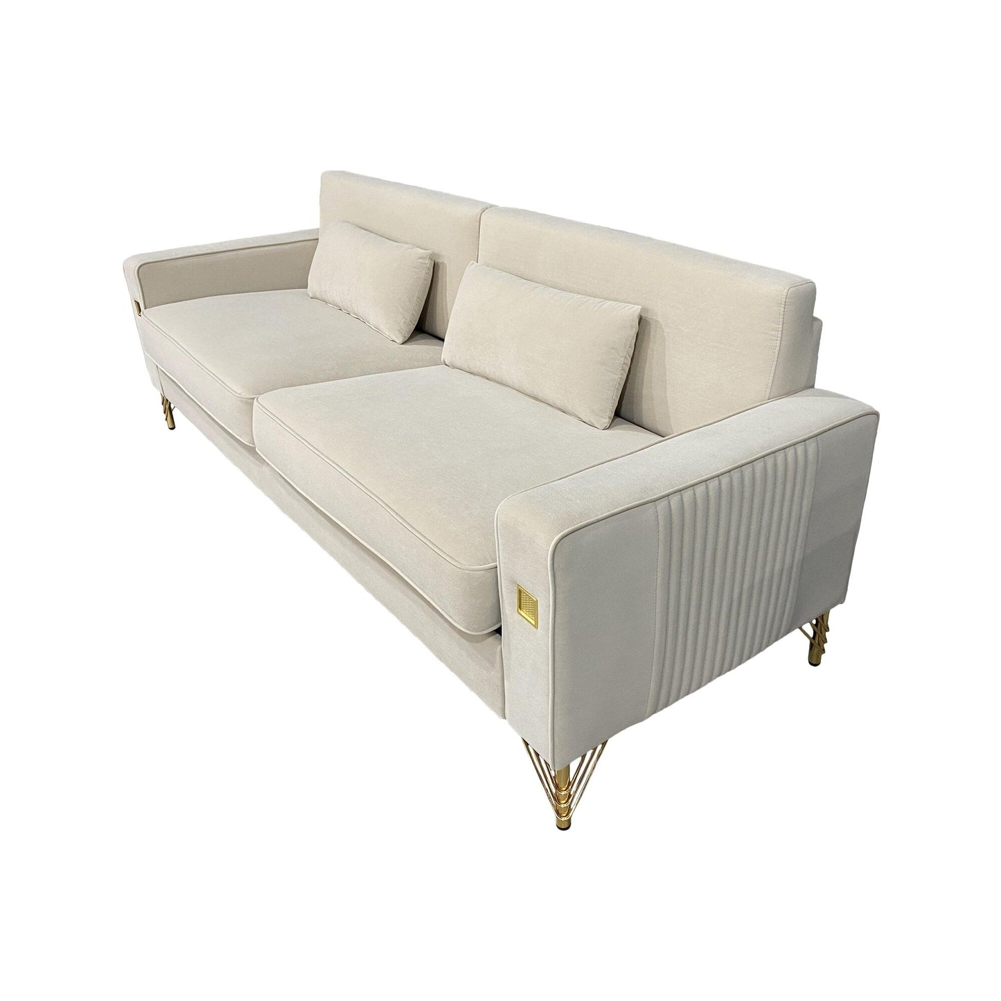Velvet 3-seater Sofa with Gold Accents