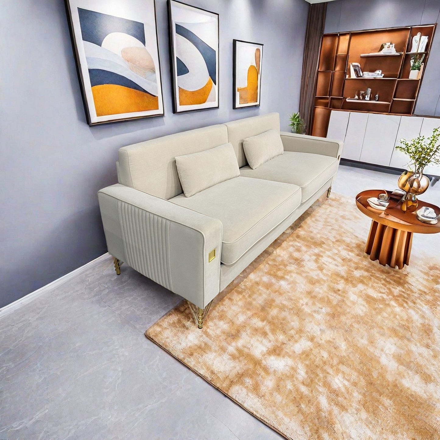 Velvet 3-seater Sofa with Gold Accents