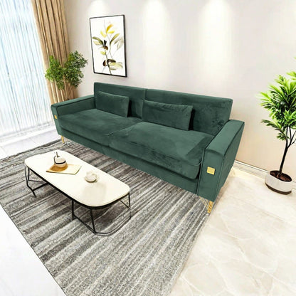 Velvet 3-seater Sofa with Gold Accents