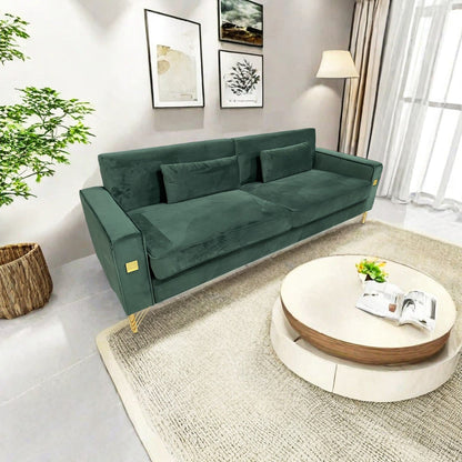 Velvet 3-seater Sofa with Gold Accents