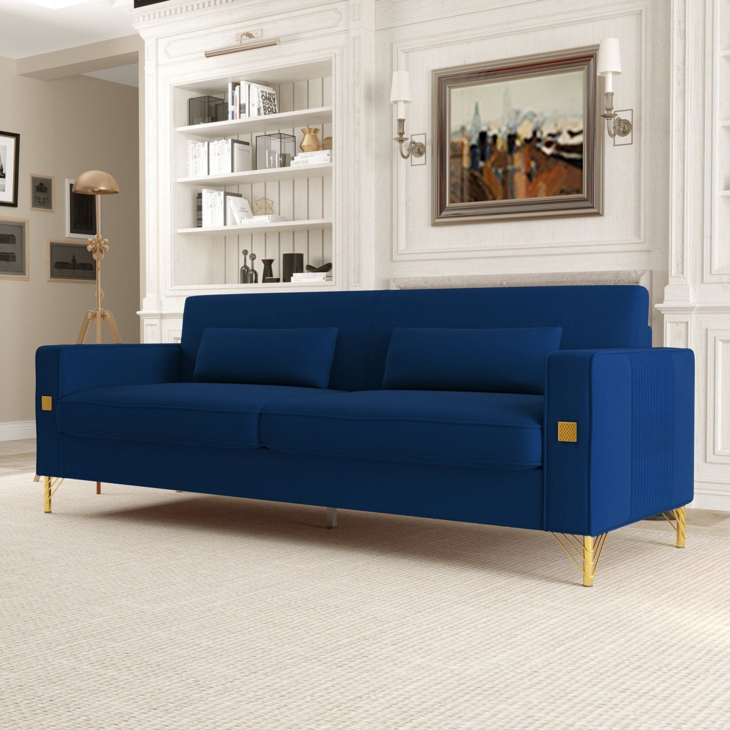 Velvet 3-seater Sofa with Gold Accents