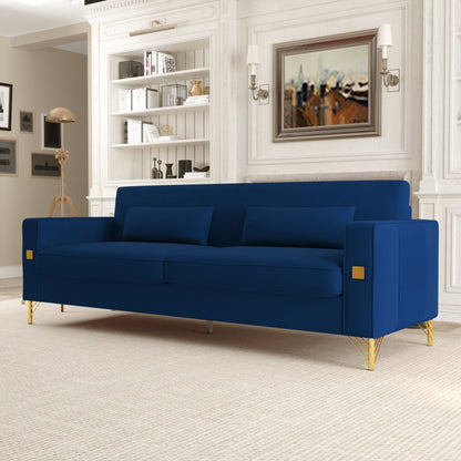 Velvet 3-seater Sofa with Gold Accents